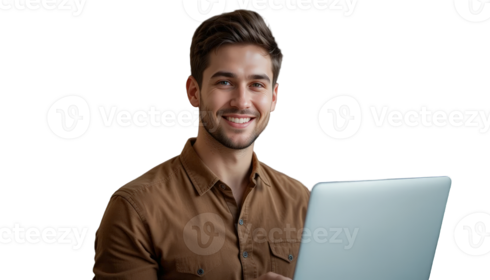 A young professional holds a laptop, representing modern work and technology, ideal for business and tech-related content. png