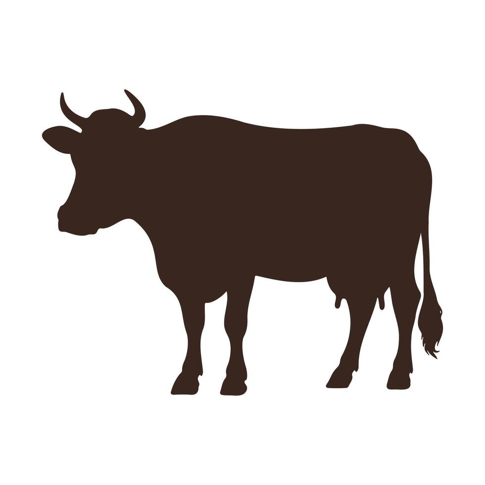 Cow silhouette Flat Icon, Milk and Meat Farm Domestic Animal cattle logos in Black white. vector