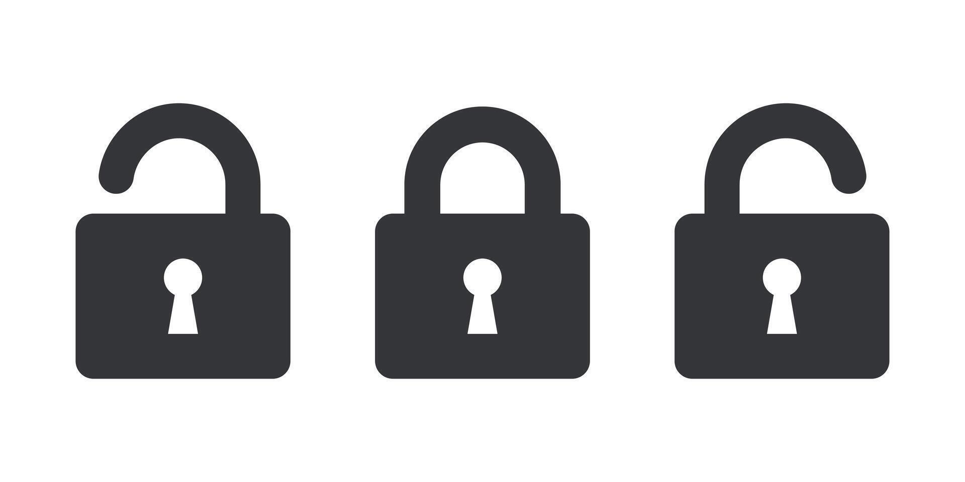 Open and Closed Padlock Icons. Unlocking Padlocks Against a White Background. vector