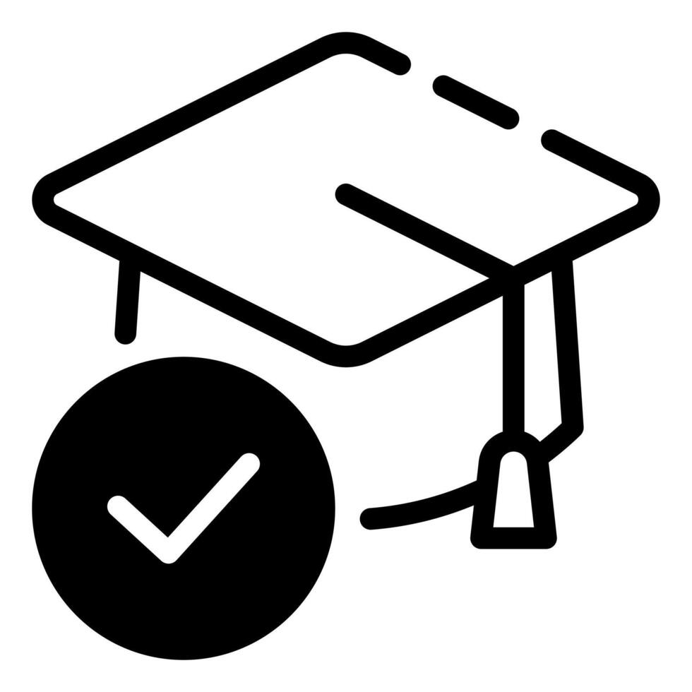 A black and white graduation hat with a check mark vector