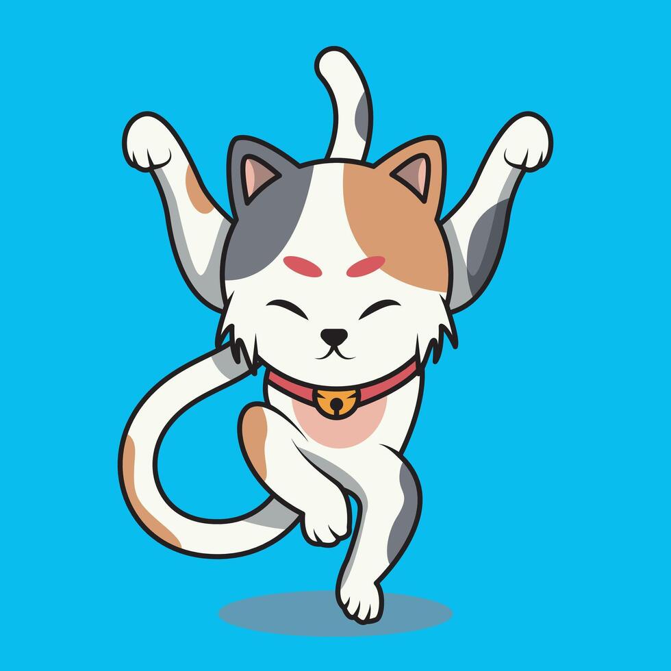 icon of a cute cat jumping like a kung fu move. Premium cat icon vector