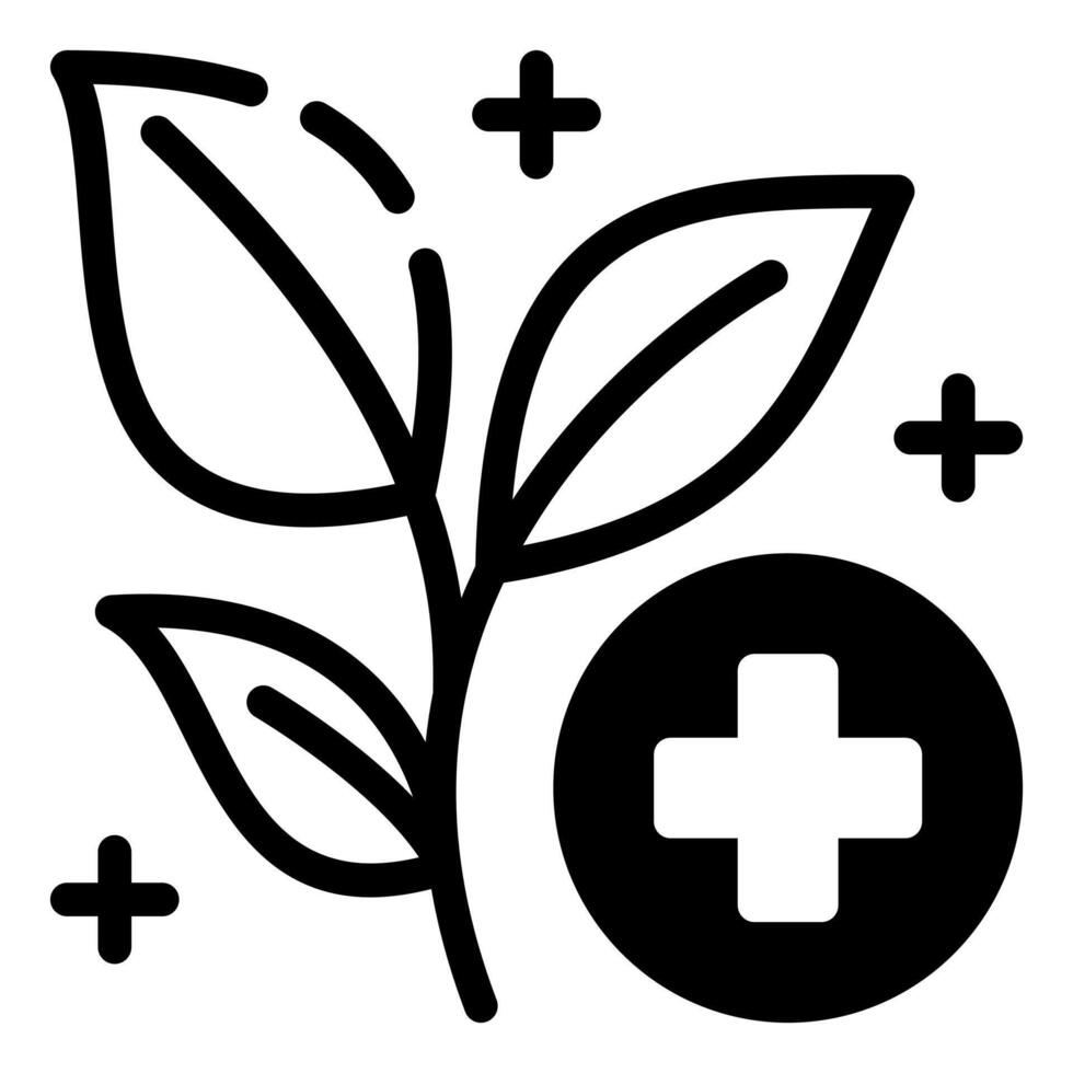 A black and white icon of a plant and a cross vector