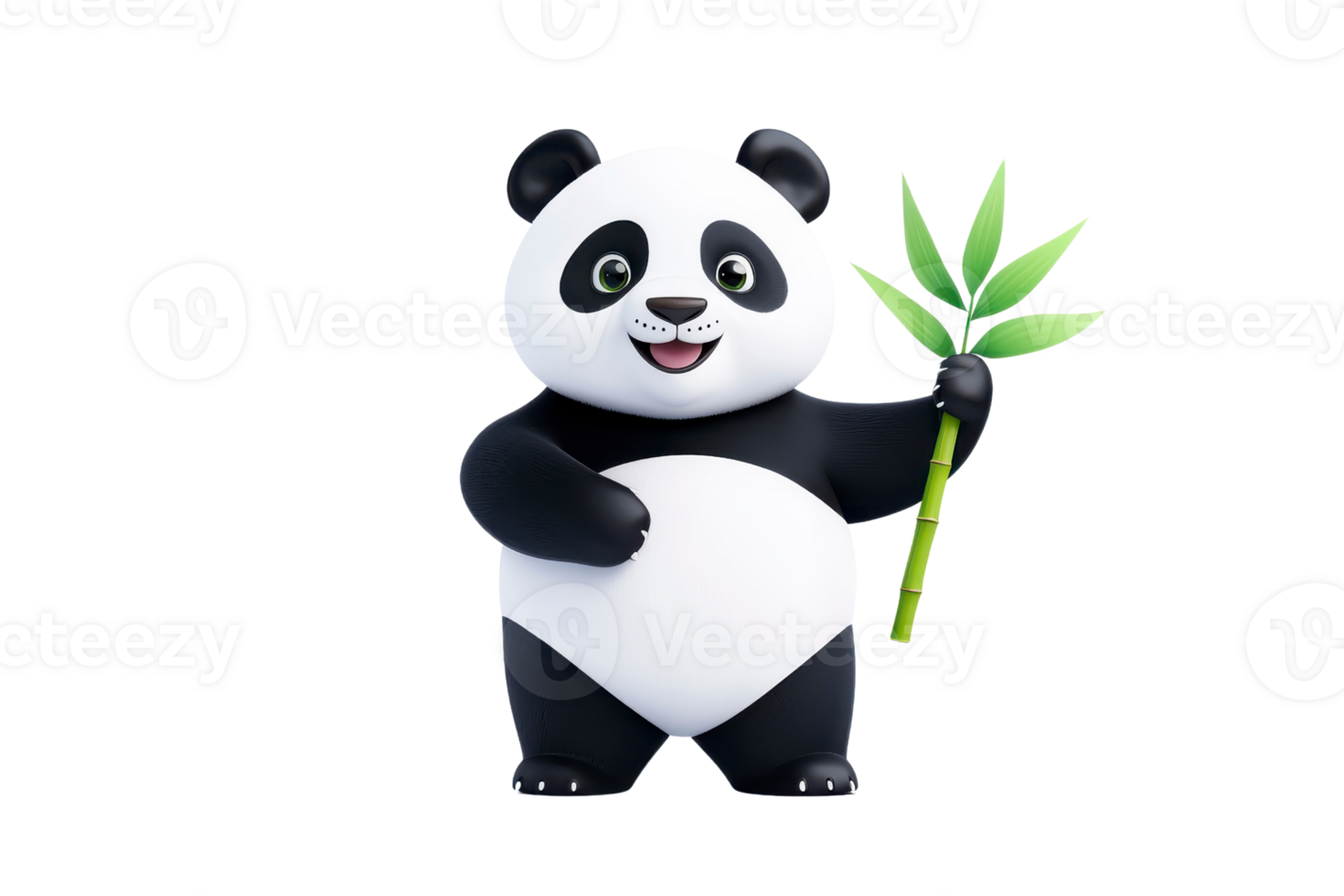 cheerful cartoon panda holding bamboo, showcasing playful and friendly demeanor. Perfect for children content and wildlife themes png