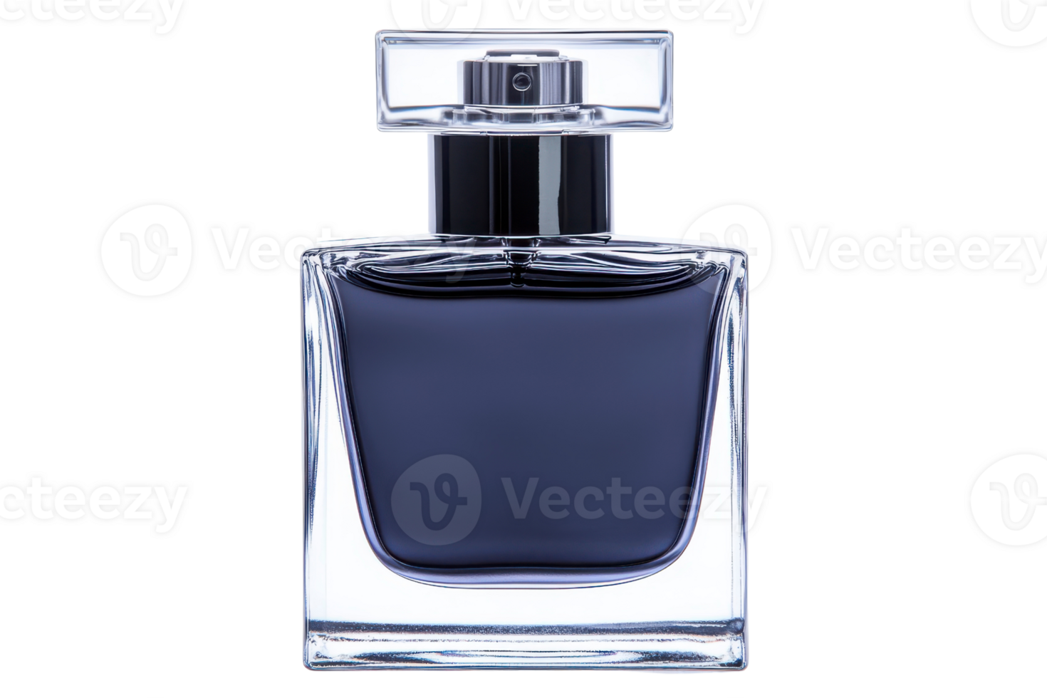 Elegant glass perfume bottle with dark liquid and stylish cap. Perfect for beauty and fragrance photography png