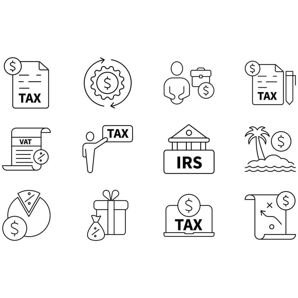 tax icons set. .Set of editable stroke icons.Set of tax vector