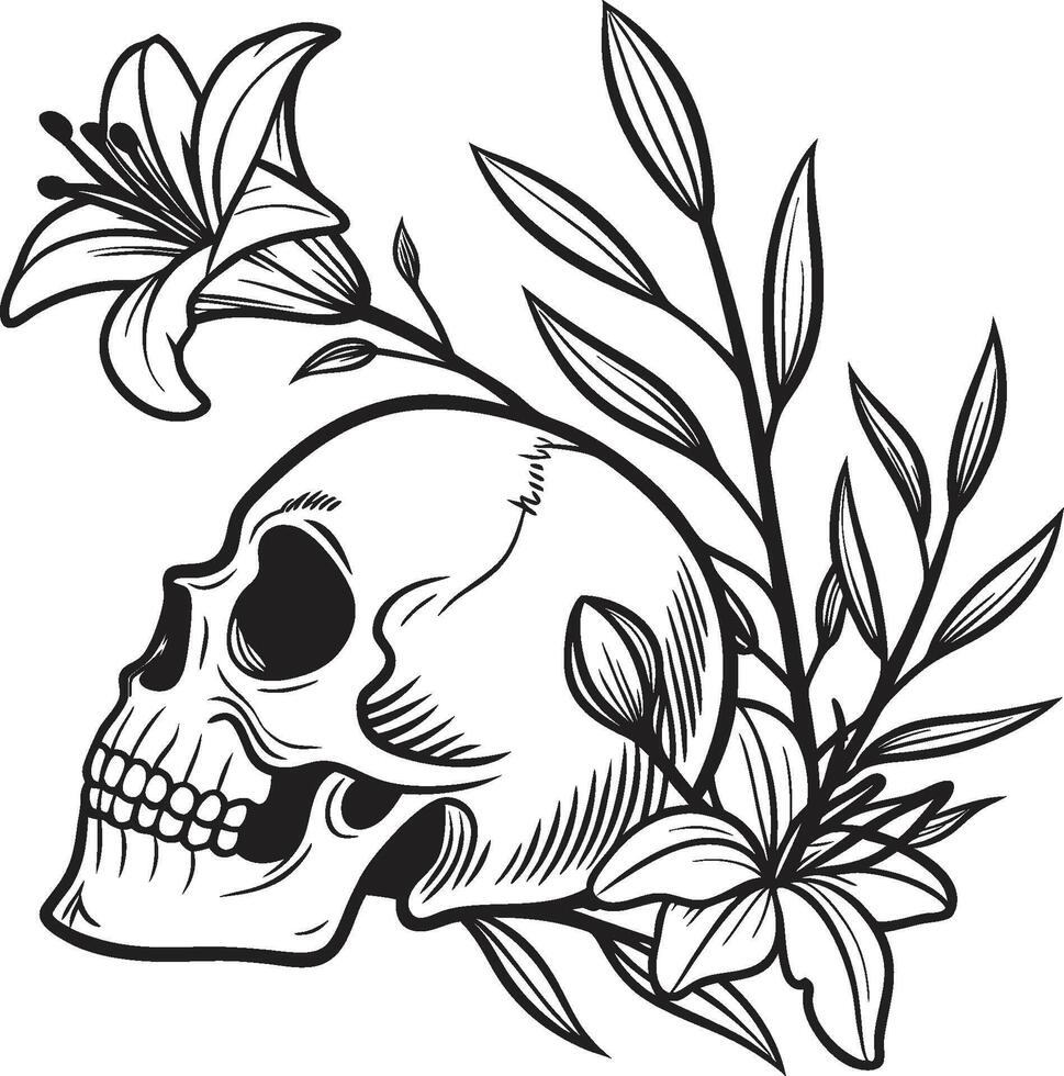Skull and lily tattoo design vector