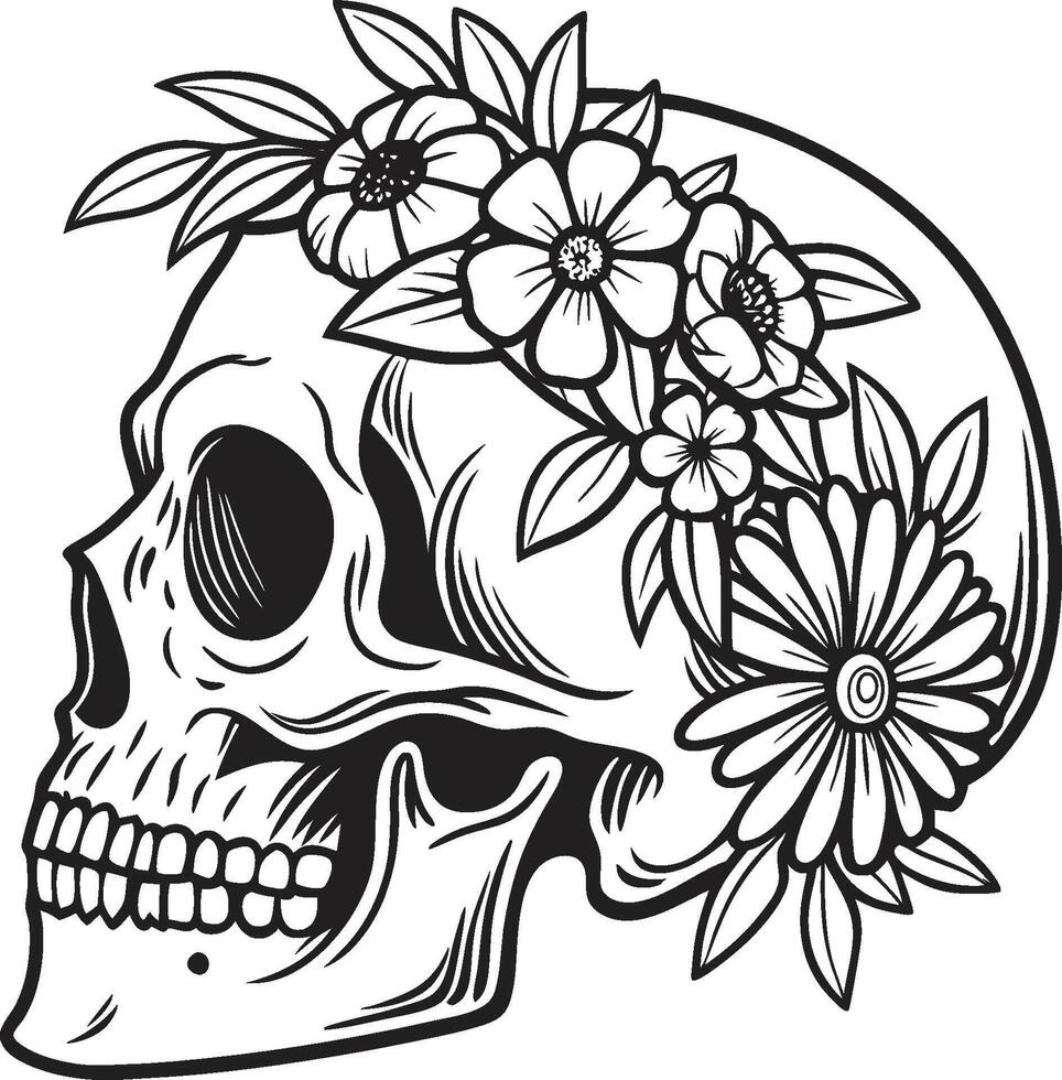 Skull with flowers vector