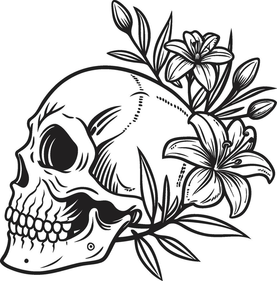 Skull with flowers tattoo design vector