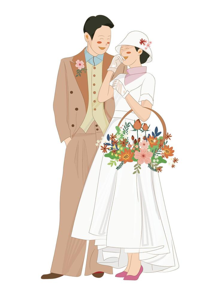 The Cartoon Bride and Groom wedding vector