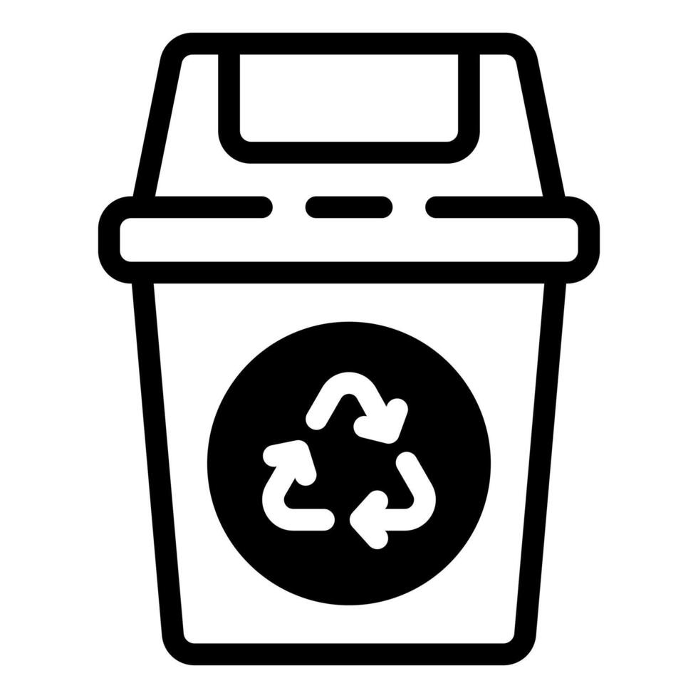 A black and white image of a trash can with a recycling symbol vector