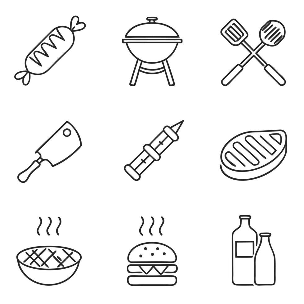 Summer Barbecue and Cookout Icon Set vector
