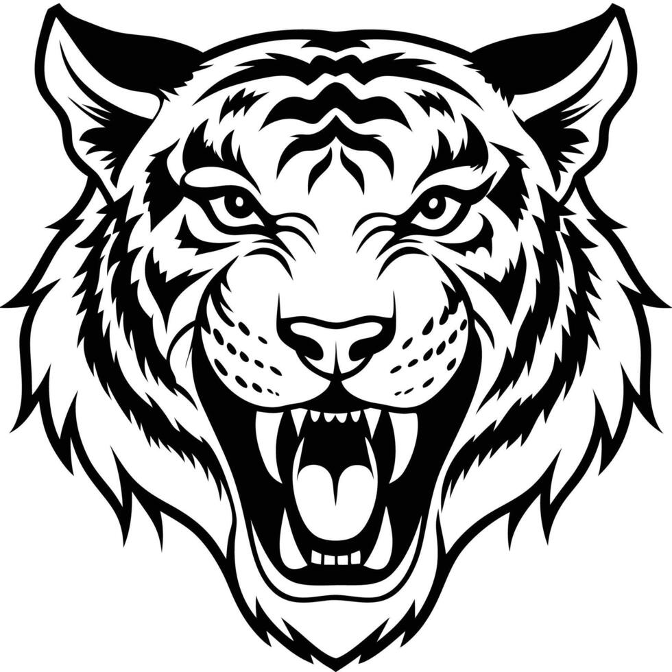 a tiger head with its mouth open teeth showing vector