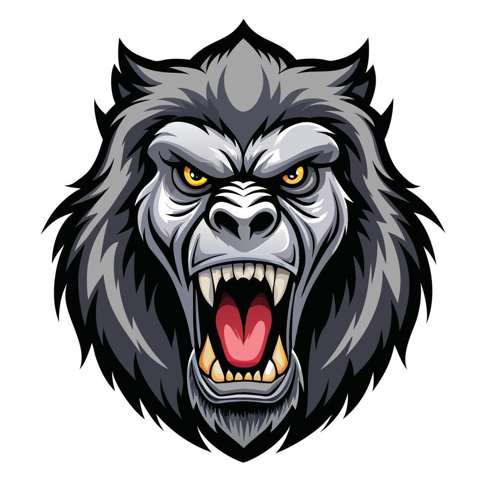 an angry gorilla head white background with open mouth vector