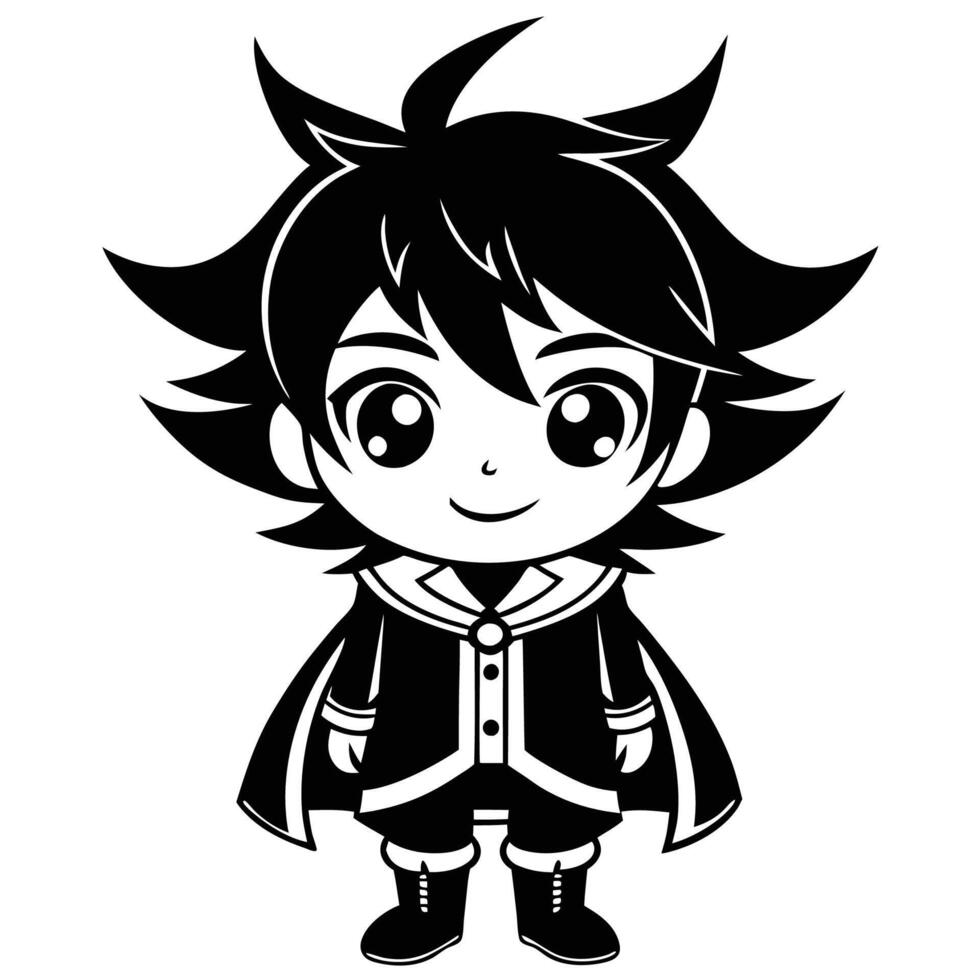 an anime character with black hair and a cape vector