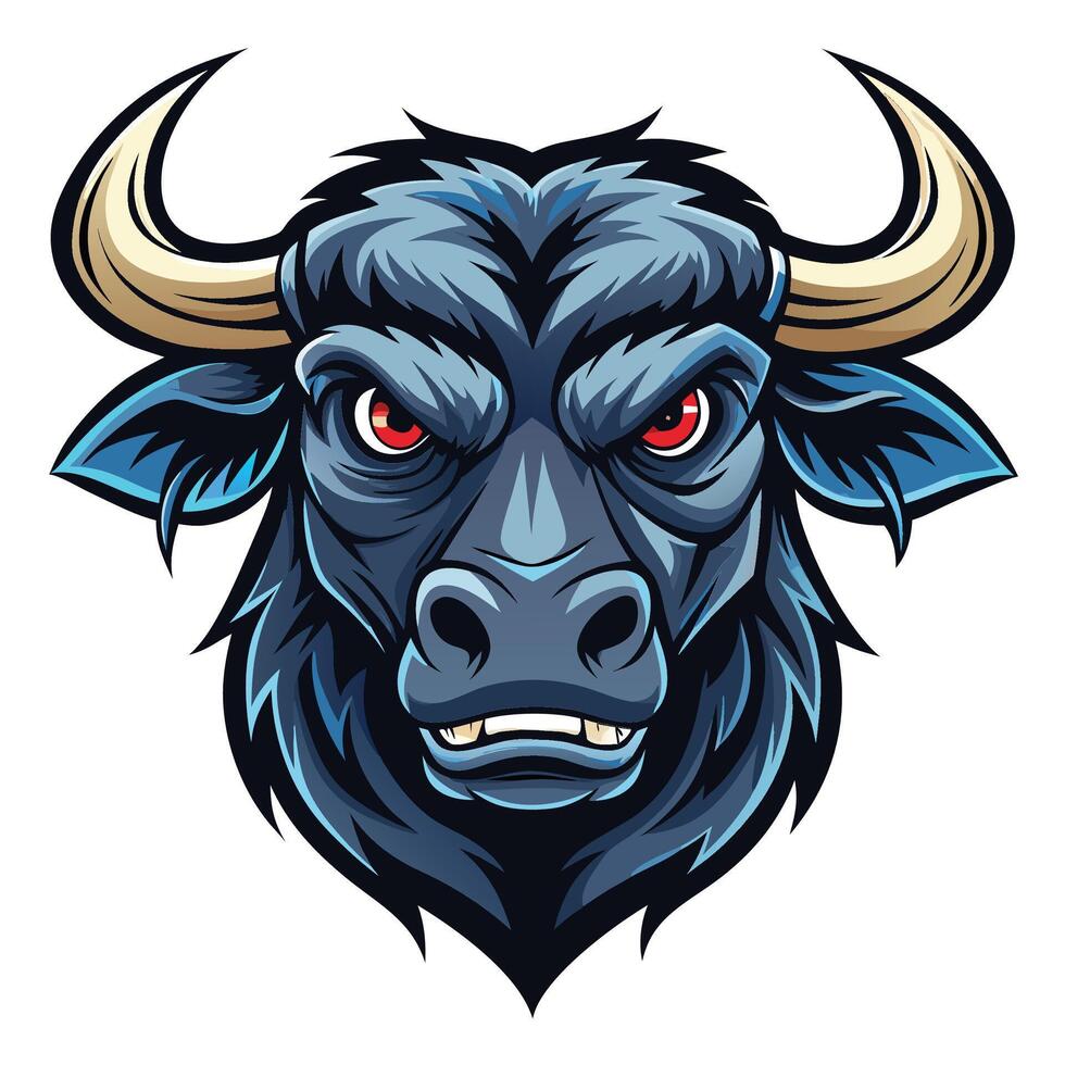 an angry bull head with horns and red eyes vector
