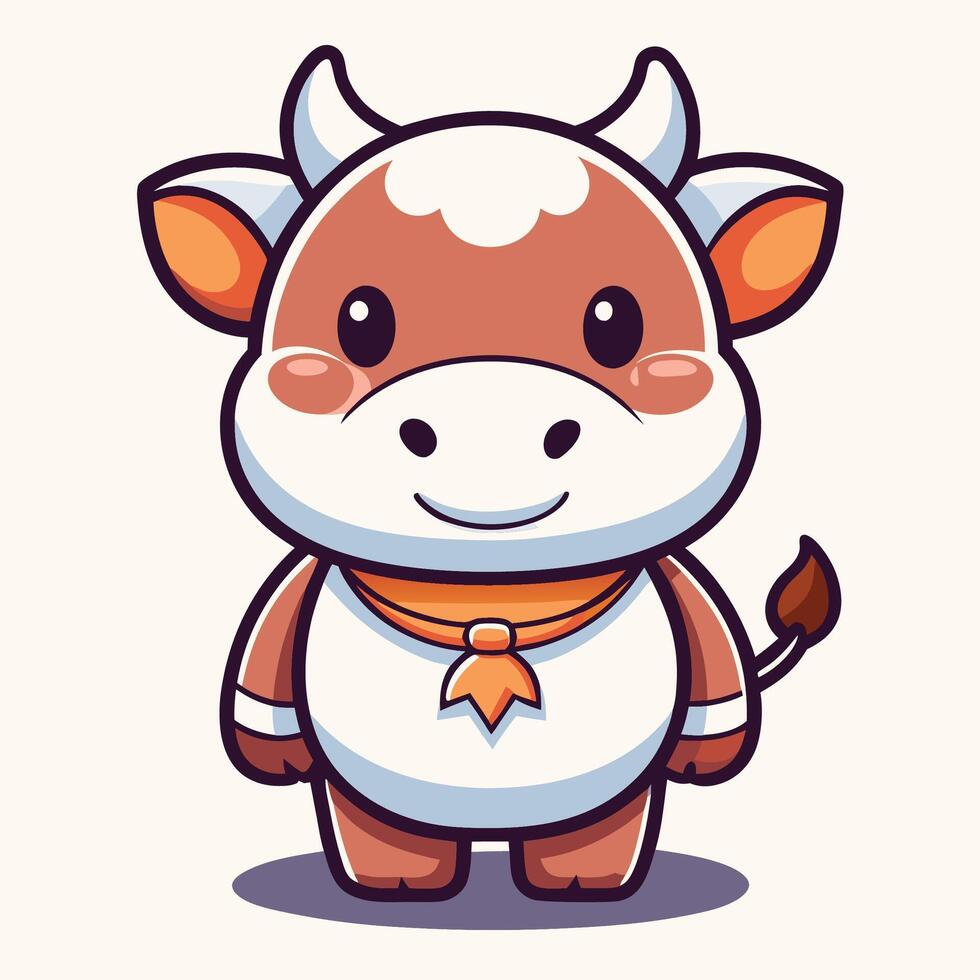 cartoon cow with orange tie and bow on white background vector