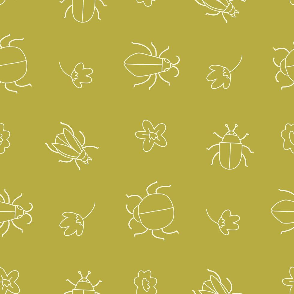 Outline Seamless Pattern of Bug Animal Flower Background for Fashion Wrapping Print Fabric Surface vector