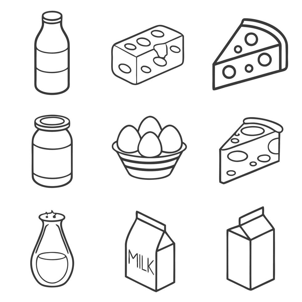 Editable Stroke Milk and Cheese Icons vector
