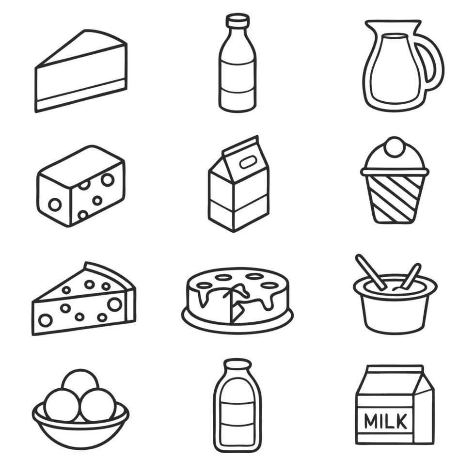 Dairy Industry Outline Icon Collection vector