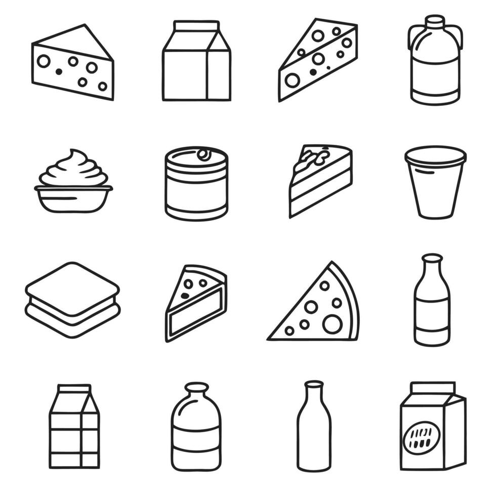 Outline Icons for Milk and Dairy Goods vector