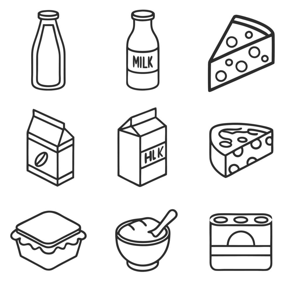 Milk, Cheese, and Yogurt Icons Set vector
