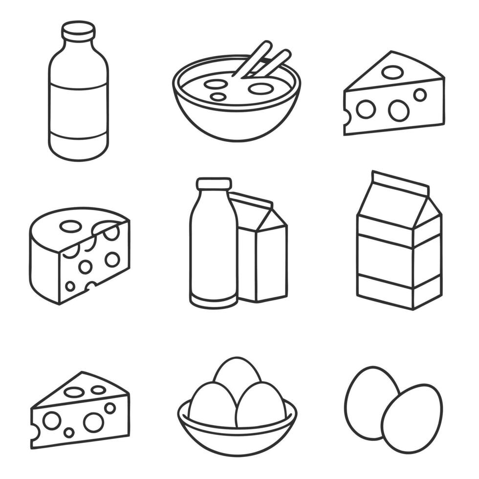 Milk and Dairy Editable Stroke Icons Collection vector