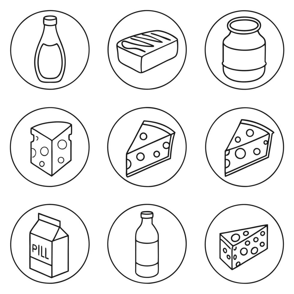 Dairy and Milk Products Outline Icon Set vector