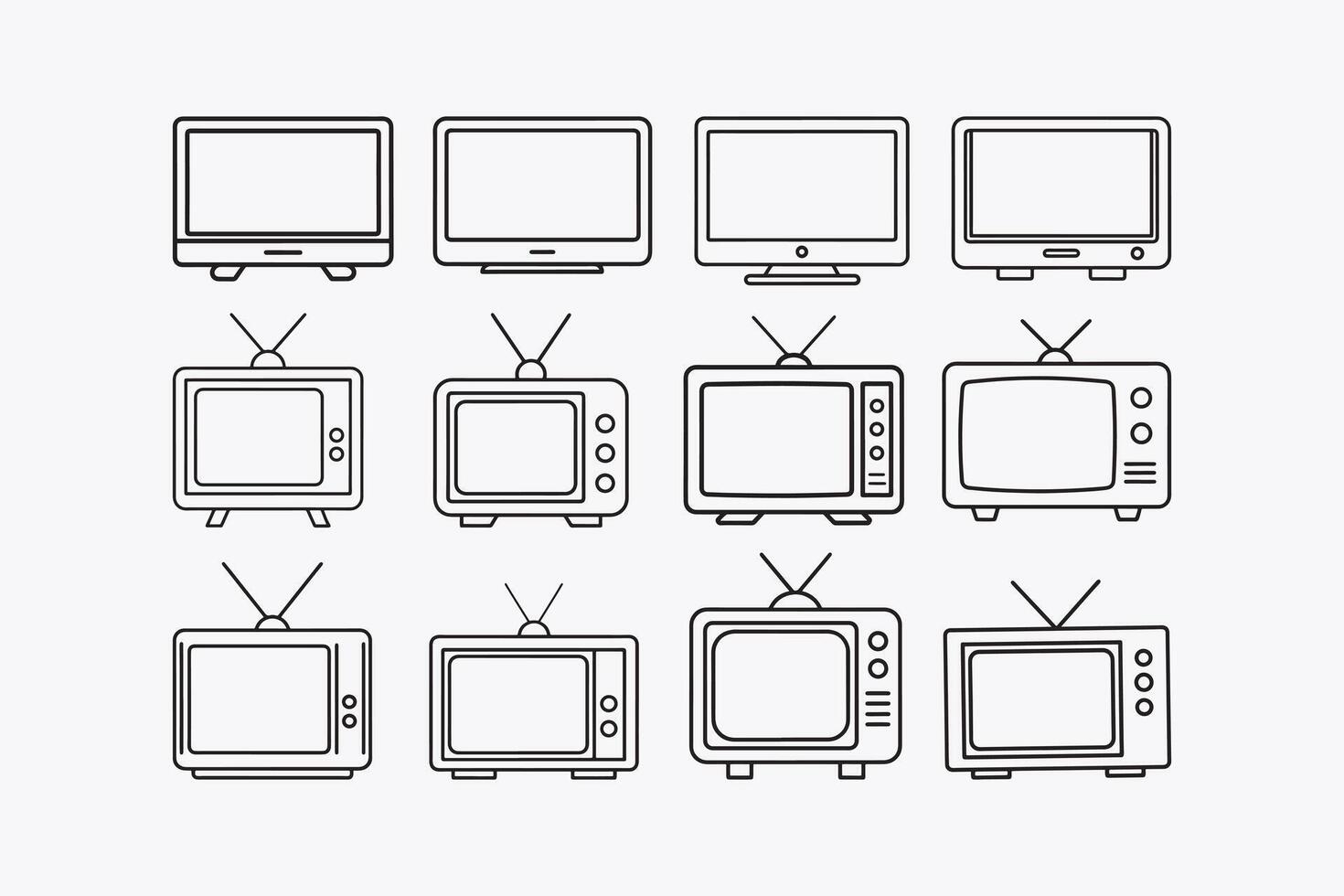 Vintage and Modern Television Icons in Outline Style vector