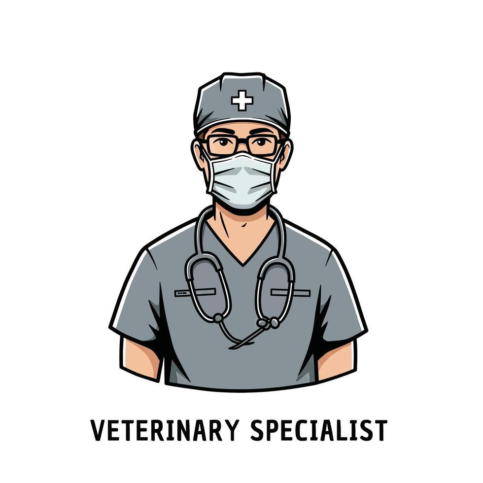Veterinary specialist with stethoscope and mask vector