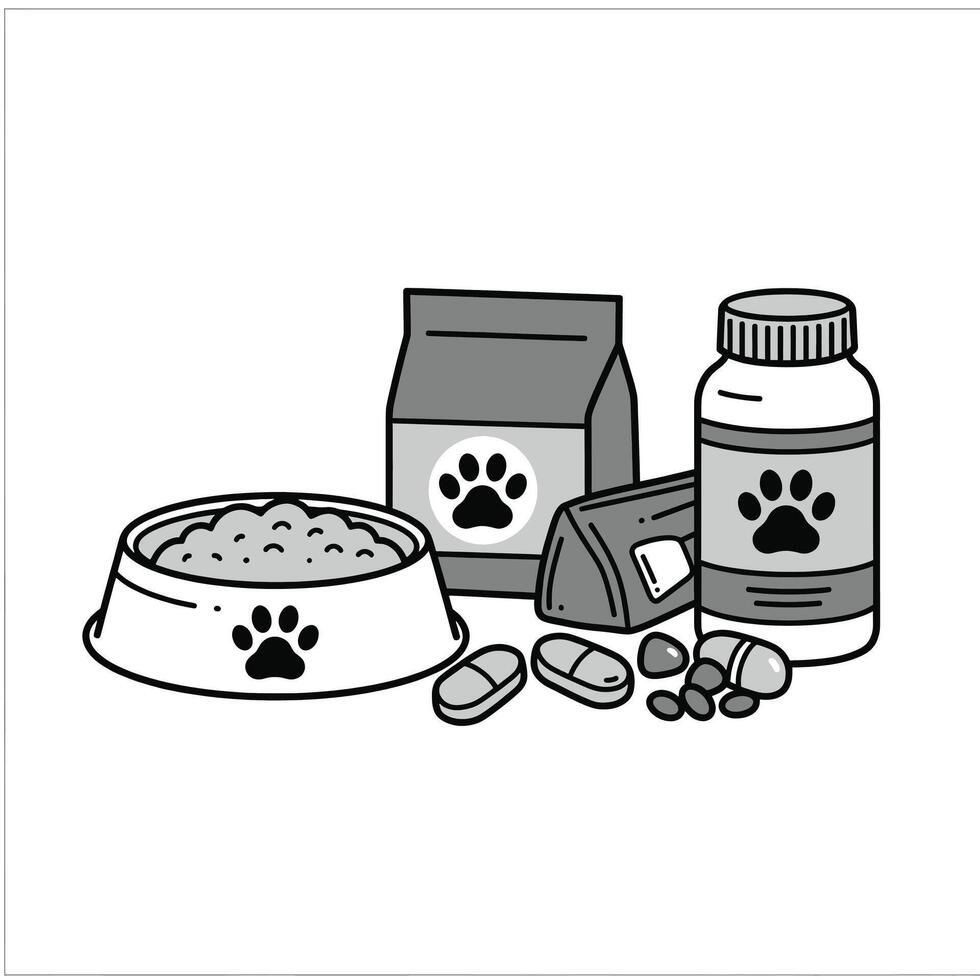 Pet food and medicine illustration vector