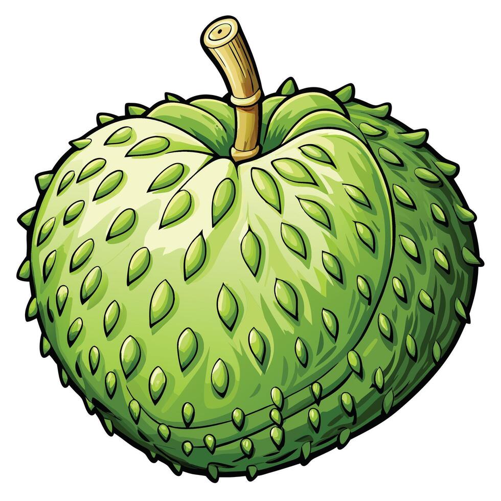 a green fruit with leaves on it vector