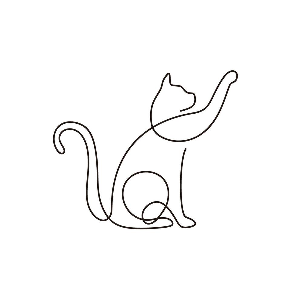 Continuous one Line Drawing of cat vector