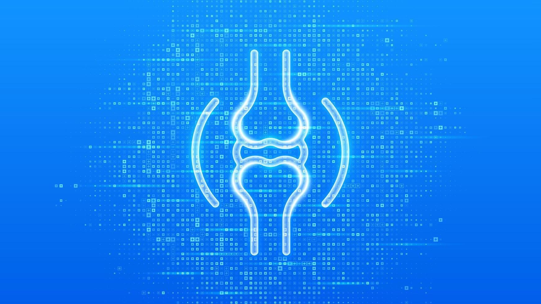 Joint icon. Joint health. Joint pain, inflammation, damage, arthritis treatment. Physiotherapy, Diagnostics concept. Blue medical background made with cross shape symbol. vector