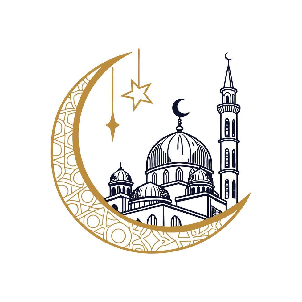 Islamic mosque with crescent and stars illustration vector