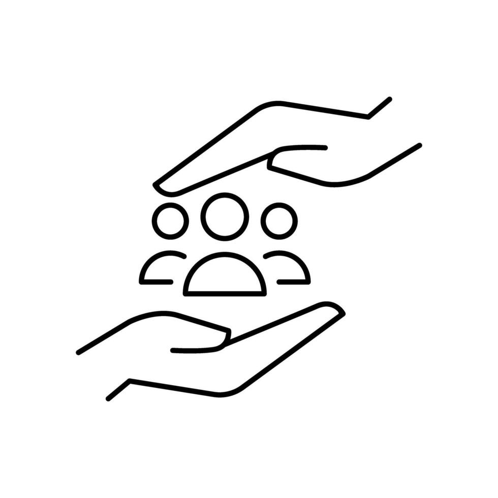 Hands and group of people line icon, concept sign, outline illustration, linear symbol. vector