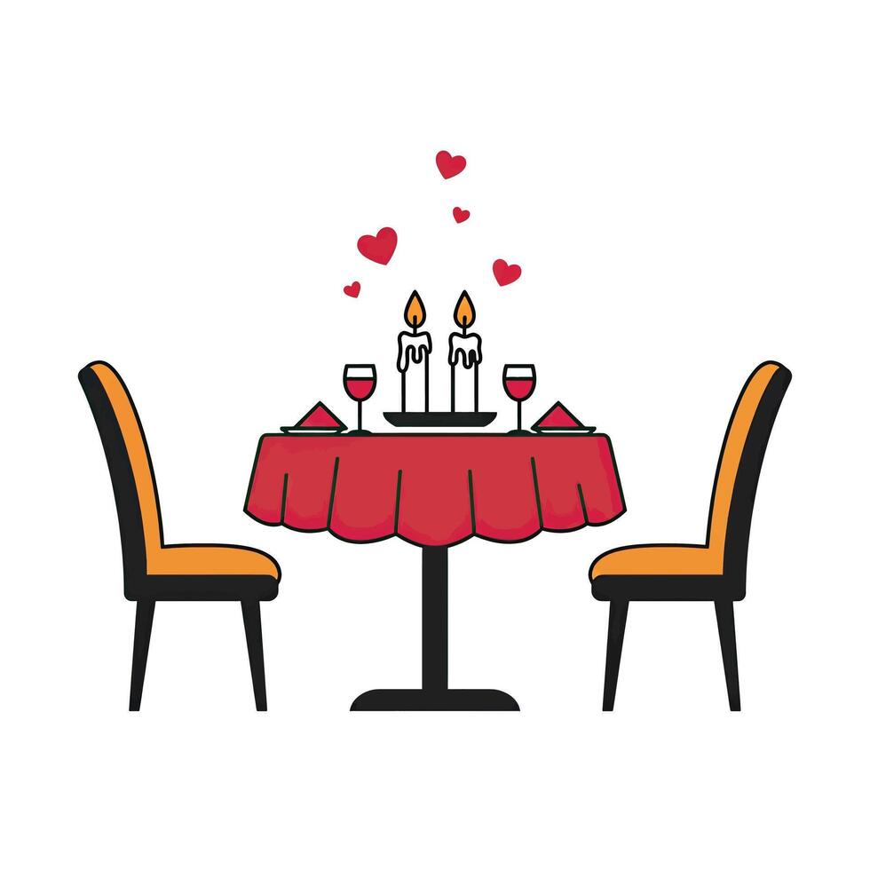 Valentine's day dinner table with candles and two chairs vector