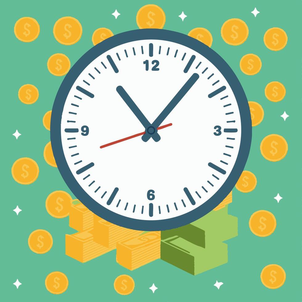 Clock side by side with money vector