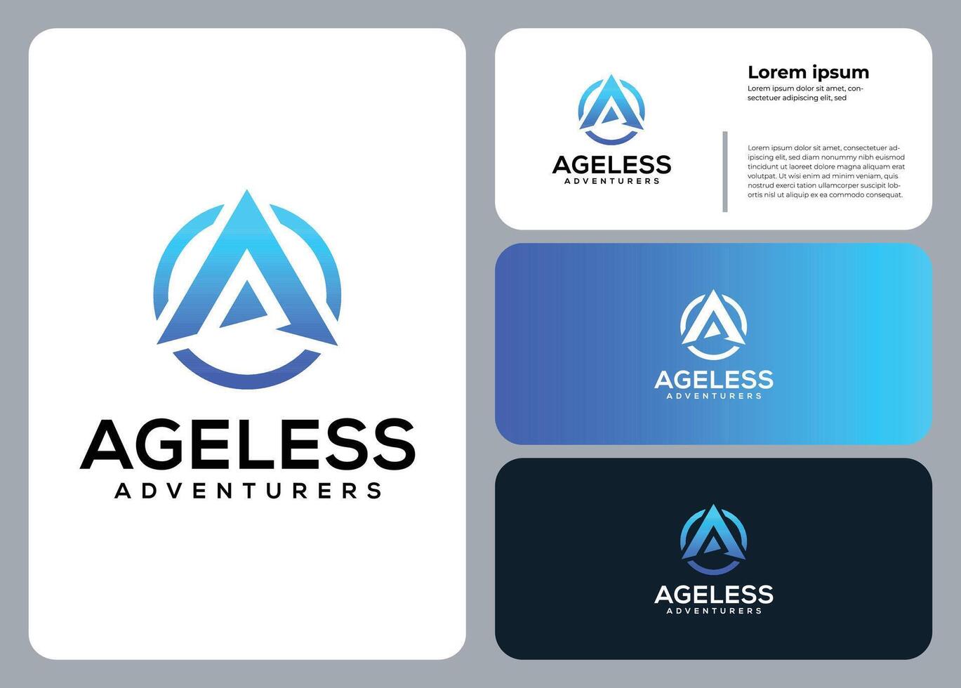 Ageless Adventurers logo with modern blue gradient and dynamic adventure symbol vector