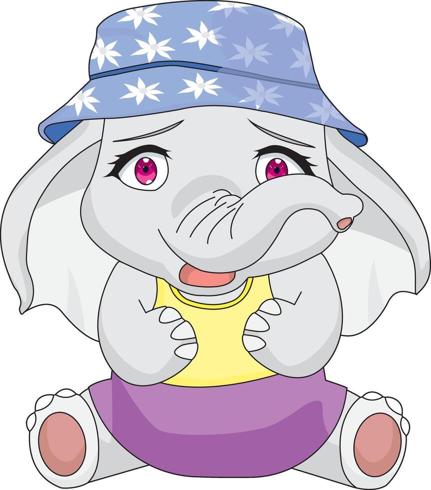 Cute Baby Elephant Girl Sitting In Floor Chibi Character vector