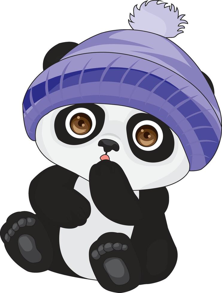 Cute Panda In Winter Hat Chibi Character Mascot vector