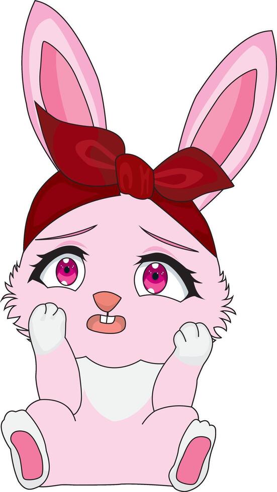 Cute Rabbit Girl Surprised Look Illustration, Bunny Character Mascot vector