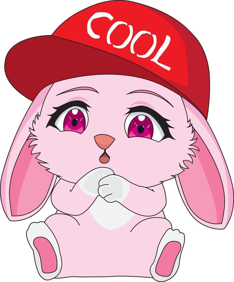 Pink Rabbit With Red Hat Surprising Expression Illustration Bunny Character Mascot vector