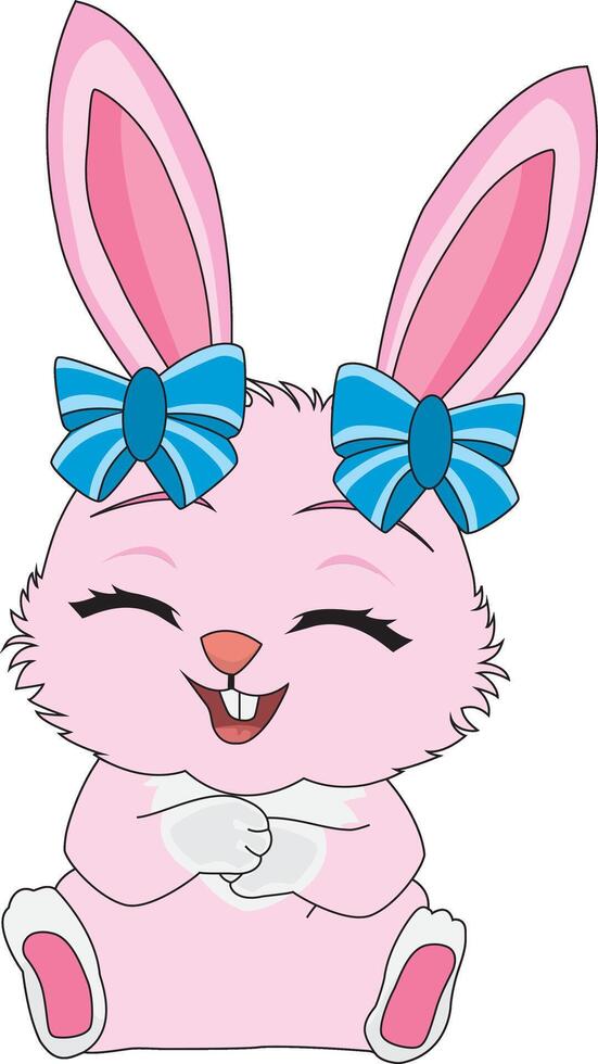 Cute Happy Rabbit With Ribbon Kawaii Bunny Character Mascot vector