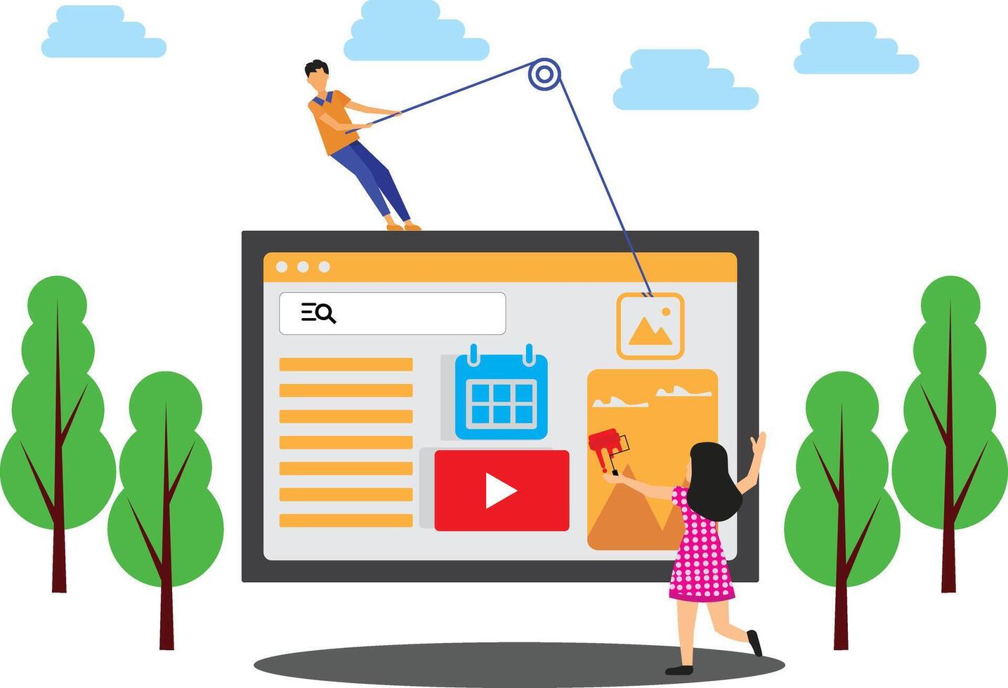 Developers Creating website User Interface Front View, Website Developer Flat Illustration vector