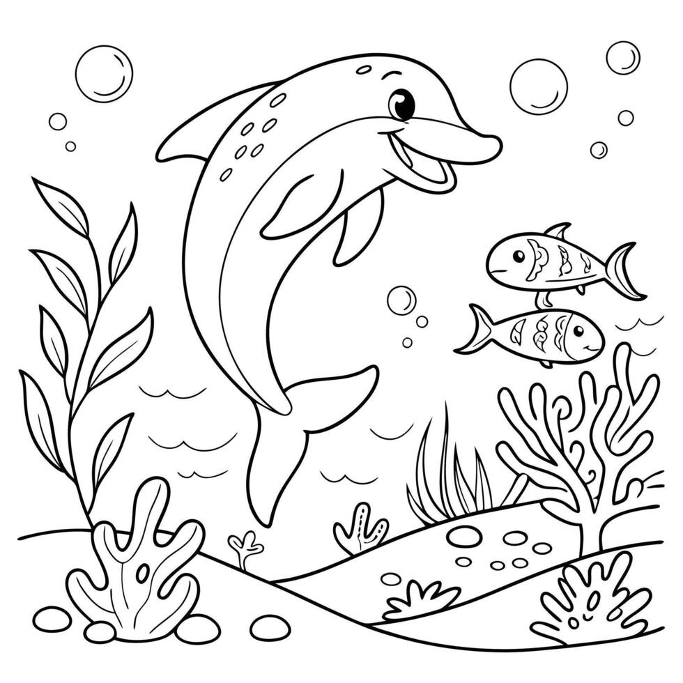 A playful black and white line drawing of an underwater vector