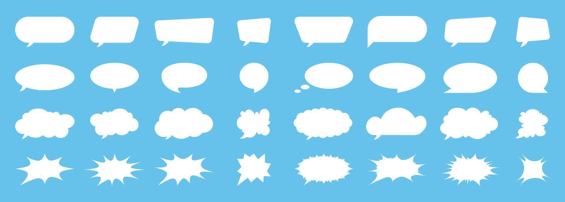 Collection of speech bubbles, text boxes, comic frames, cloud icons, stickers, and communication symbols vector