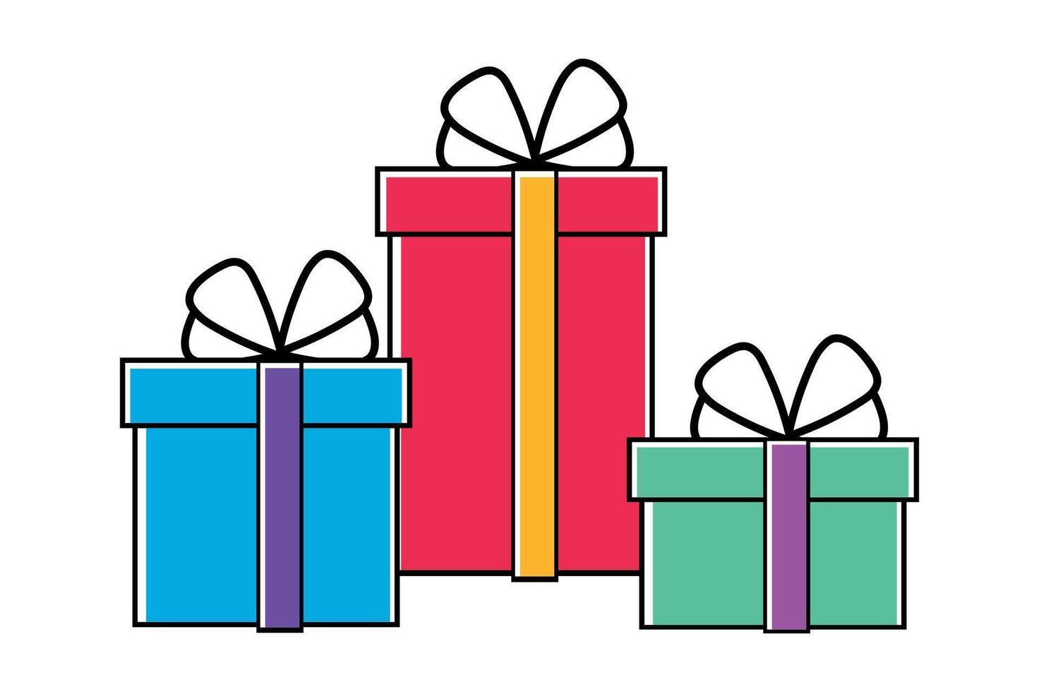 Set of Festive Gift Boxes Wrapped in Luxury Paper and Bows, festive gift boxes, decorative gift boxes, colorful gift boxes vector