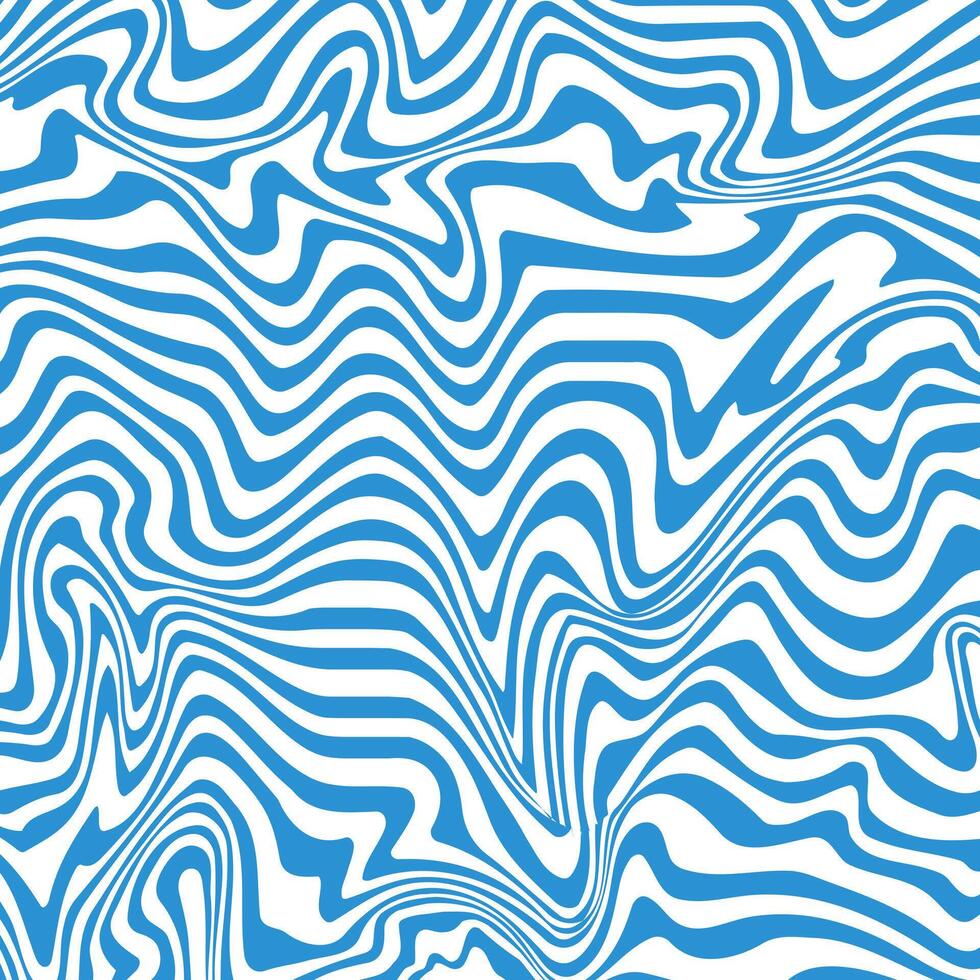 Twisted distorted blue texture. Wavy lines abstract background. Trendy psychedelic retro style backdrop. Waves, swirl and twirl water liquid pattern. Y2k aesthetic design. vector