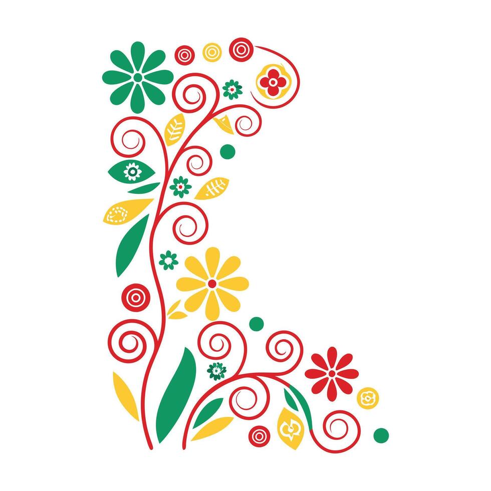 the letter l is decorated with flowers and leaves vector