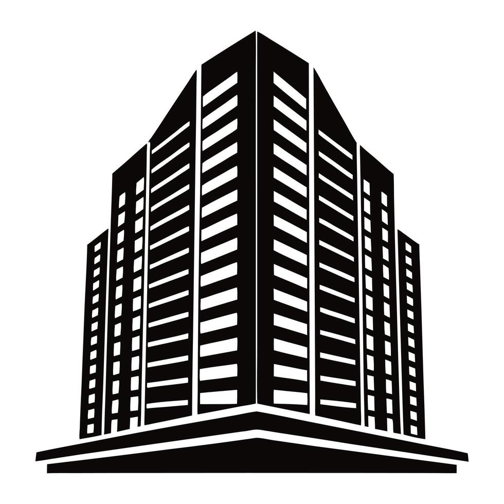 a black and white image of a tall modern building. vector